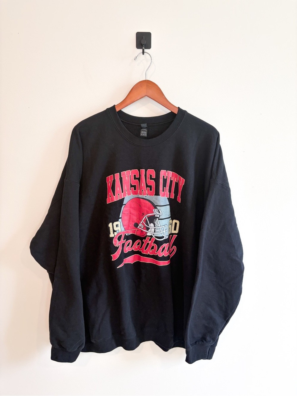 Kansas City Football Graphic Crewneck Sweatshirt - Black/Red Plus Size 5XL